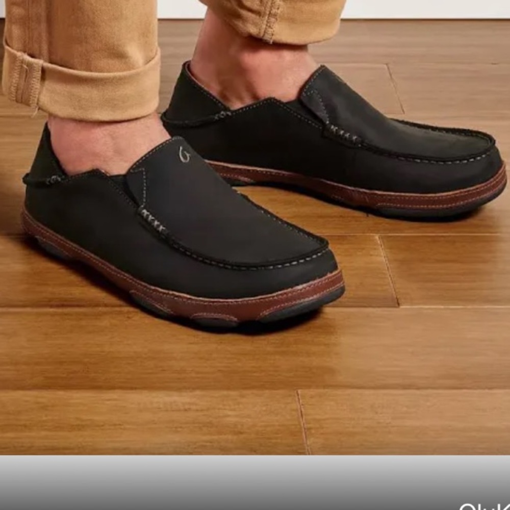 OluKai Men’s Moloa- Black Loafers Slip-Ons with Soft Upper and Rugged Sole